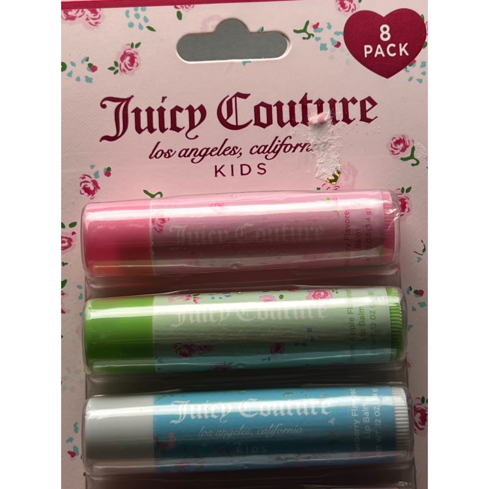 Juicy Couture Kids 8 Pack Lip Balm Set Assorted Flavors Floral Tubes JZ120HBAZA - Picture 2 of 4